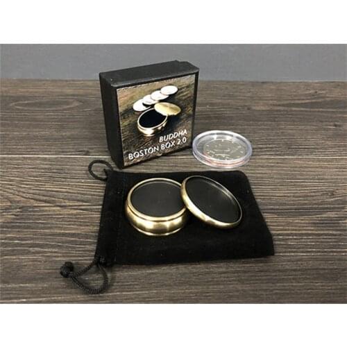 Buddha Boston Box 2.0 + Half Dollar Shell Magic Tricks Close Up Illusions Gimmick Props Mentalism Coin Penetrate Vanish Magia