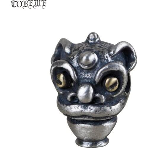 Handmade 925 Silver Power Lion Bead Tibetan Malas Guru Bead Pure Silver Three-way Bead Buddhist Prayer Beads Guru