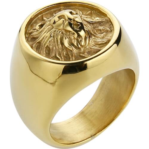 CFBulongs Punk Gold Lion Ring High Quality Stainless Steel Design Round Animal Ring Men Jewelry