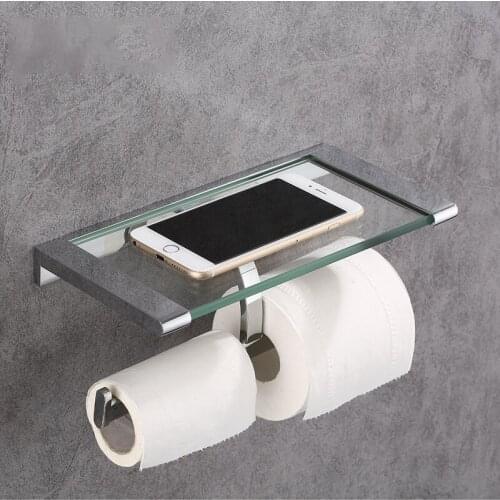 Toilet paper holder double solid copper tape glass bathroom toilet paper holder suitable for roll paper bathroom accessories