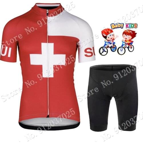 Kids Swiss National Summer Cycling Jersey Boys Girls Short Sleeve Children Clothing Road Bike Shirts Bicycle Tops Ropa Ciclismo