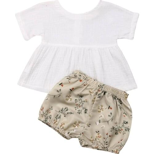 Infant Baby Girl Newborn Cotton Linen Outfit Set Kids Babies Clothes Sets Summer Fashion Little Girls Button Top+Shorts Babies