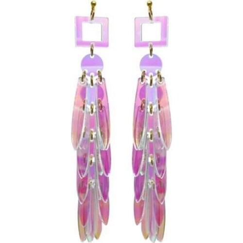 Statement Geometric Laser Colors Sequins Tassel Acrylic Drop Earrings For Women Long Dangle Earrings Niightclub Patry Jewelry