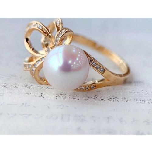 Bow Knot Gold Plated Ring Base Mountings Findings Settings Adjustable Ring Jewelry Parts Fittings Accessories for Pearl Beads