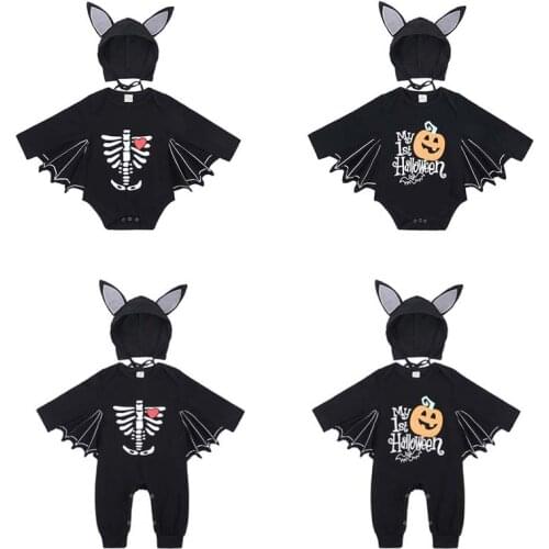 Newborn Baby Halloween Cosplay skeleton Bat Costume Printed pumpkin Skull Romper 2 Pcs Set Infant Jumpsuit Bodysuit For Boy Girl