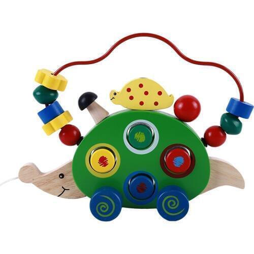 Creative Hedgehog Pull Car Around The Beads Childrens Educational Toys Wooden Drag Animals Toys For Children Game