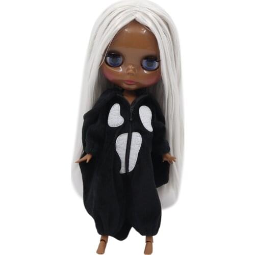 ICY DBS Blyth 1/6 bjd dolls No.BL1003 with super black skin and long white straight hair glassy face, nude joint body