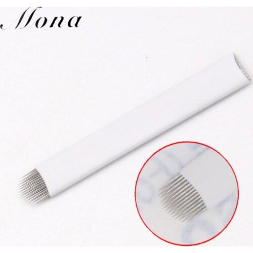 50pcs 12U 14U steel microblading manual needle blades eyebriow tattoo makeup blade for beauty salon