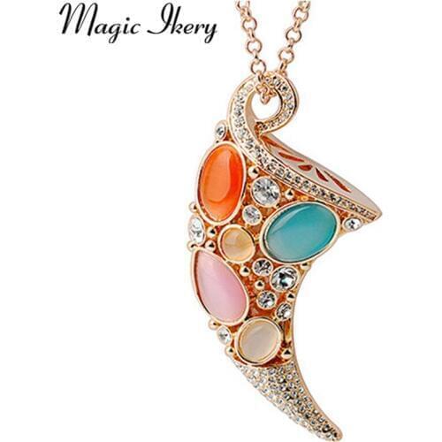 Magic Ikery Rose Gold Color Crystal Opal Love horn coat long necklaces turkish Jewelry fashion necklaces for women 2016 00024
