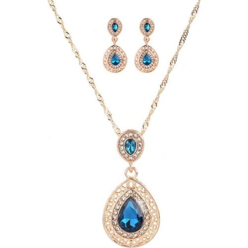 New Fashion Crystal Jewelry Sets Red Water Drop Necklace Earring Set for Woman Wedding Jewelry Accessory Valentine Gifts