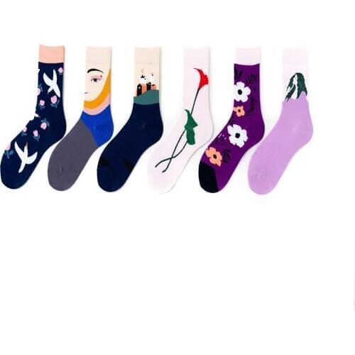 Natural plant flowers and birds, pigeons miscellaneous flowers and birds, men and women in a long tube cotton socks C57