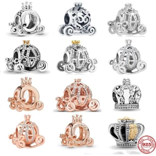 2021 New 925 Silver Pumpkin Cart Queen CrownTrinket Accessories Fit Pandora Original Bracelet Charms Beads For Women DIY Jewelry
