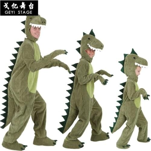 New Dinosaur Kigurumi Green Cartoon Animal Jumpsuit Halloween Cosplay Christmas costumes for parent-child Flannel Comfortable