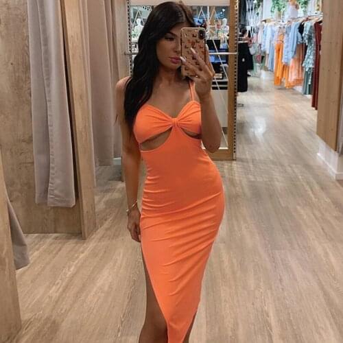Elegant Bodycon Cut Out Midi Dress Women Evening Party Slim Prom Backless Slip Tight Dresses Female 2021 Summer Sexy Vestidos