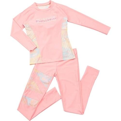 Full-Body Long Sleeves Girls Swimsuit Sun UV Protective UPF50+ Rash Guard Surfing Swimwear Two Piece Children Swimwear 3XL-5XL