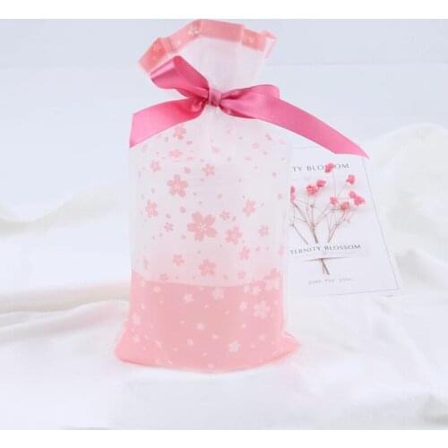 100pcs Pink Cherry Blossom Printing Transparent Gift Packaging Bags Plastic Bag For Candy Sweets Biscuits