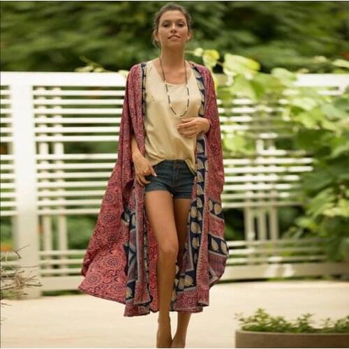 Sexy Bikini Cover-ups Polyester Tunic Boho Printed Summer Beach Dress Women Plus Size Beach Wear Swim Suit Cover Up Q1217