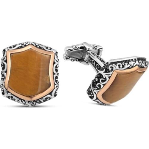 Silver Tiger Eye Stone Cufflinks
