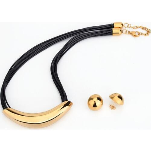 FairLadyHood Simple Earrings And Clavicular Chain Necklace Women Stainless Settl Gold Color Jewelry Sets