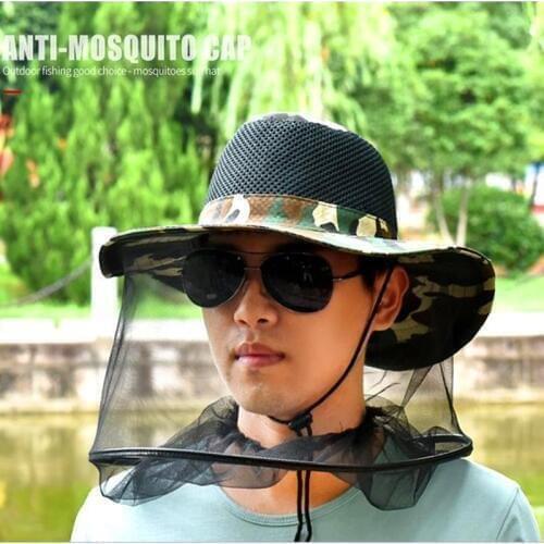 Outdoor Folding Beekeeping Anti-mosquito Cap Fishing Hunting Summer Sunbonnet Anti-uv Net Cap Camouflage Working Tea-leaves Hats