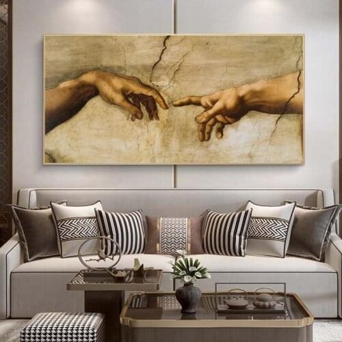 The Creation of Adam By Michelangelo Famous Art Canvas Paintings on The Wall Art Posters and Prints for Living Room Decor