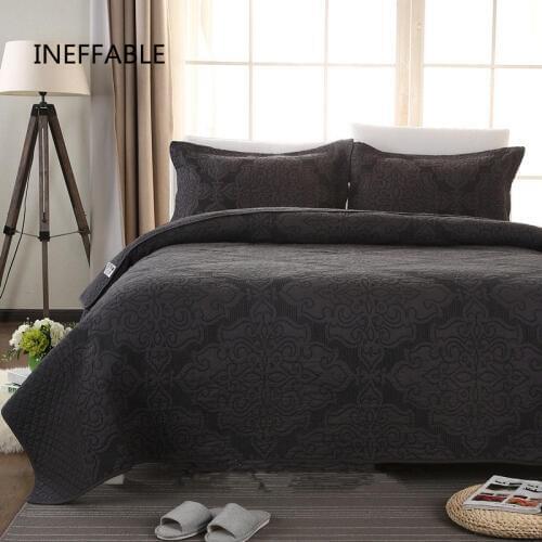 100% cotton Quilted black Bedspread Bed Cover Bed Sheet size 230x250cm blanket Pillowcases 3pcs 3pcs