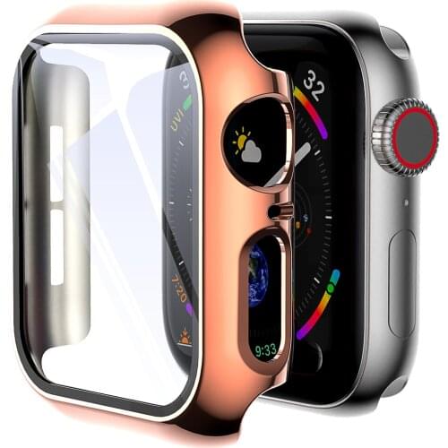 Glass+Cover For Apple Watch 6 Case 44mm 40mm iWatch Case 42mm 38mm bumper+Screen Protector apple watch Serie 6 5 4 3 2 Rosegold