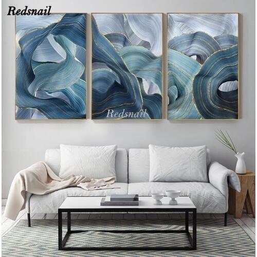 Triptych Diy Diamond Painting Abstract Gold Blue Foil Annual Ring Art 5D Full Drill mosaic diamant Embroidery 3 pcs/set MM020