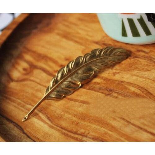 Vintage Feather Brooch Badge 1990s Brass Lapel Pin Handmade Goth Antique Jewelry Accessories