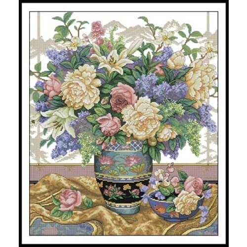 Oriental Vase Cross Stitch Patterns DIY Handwork Needlework Sets 14CT 11CT Counted Printed on Canvas Embroidery Kits Home Decor