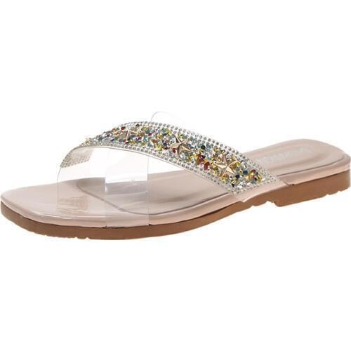 Women Shoes 2019 Summer New Outdoor Thick Heel Seaside Crystal Womens Slippers Beach Slides women