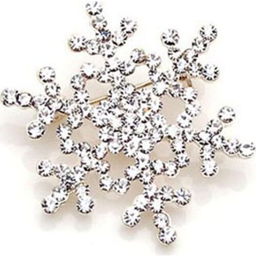 Winter Jewelry Ornaments Christmas Snowflake Brooch Pin Clear Rhinestones Brooch for Women and Girls