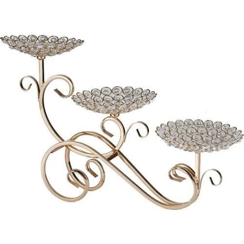 Gold Wedding Decoration Crystal Centerpiece Votive Candle Holder 3 Arms Candelabra Metal Candlestick Anniversary Ceremony Decor