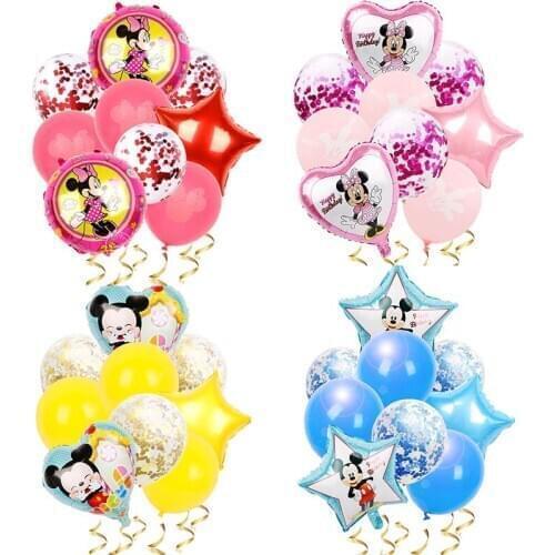 1set Mickey Minnie Foil Balloons 12inch latex Balls Kids Birthday Party Decorations Baby shower Supplies Helium Globos Kids Toys