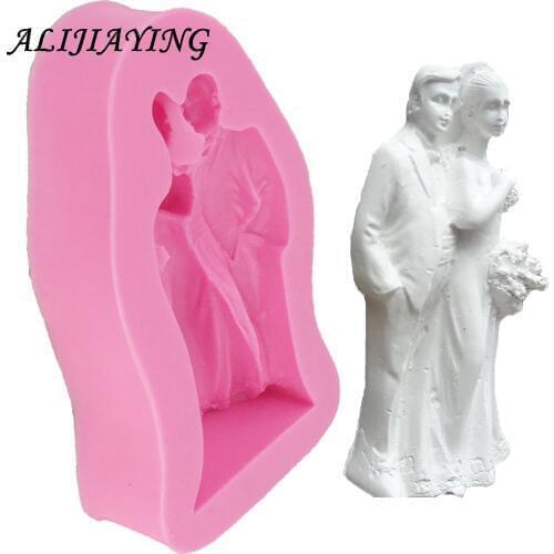 1Pcs 3D Bride and groom shape Silicone Fondant Molds Wedding Cake Decorating Tools Gumpaste Chocolate Moulds D0598