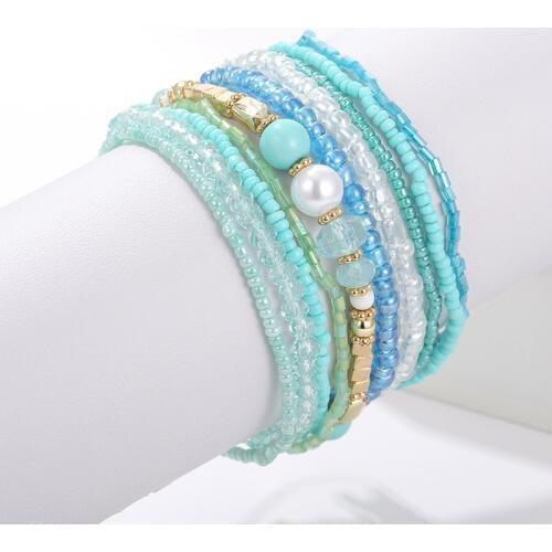10 Pcs/Set Trendy Female Beads Strand Bracelets Set Boho Acrylic Glass Crystal Bracelet For Women Charm Bracelet Jewelry Gifts