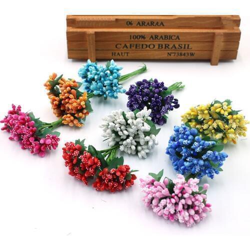 12pcs / bunch of fake stamens silk flora artificial flowers cheap Christmas wreath decoration home wedding diy new year gift