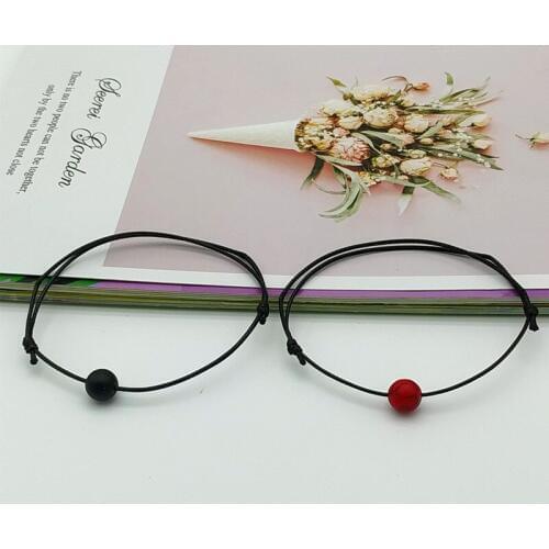 2pcs/set Matte Black Stone Natural Stone Bead Bracelet Red String Braiding Couple Bracelets for Men Women Wish Jewelry