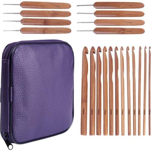 20pcs Carbonized Bamboo Crochet Hooks With Case Knitting Needles Kit Craft With Purple Case Crochet Hooks Yarn Knitting