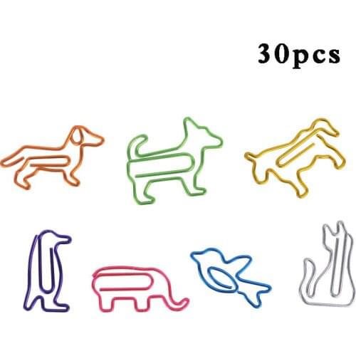 30pcs/Lot Colorful Cartoon Animals Paper Clips Cute Dog Cat Creative Customization Special-shaped Paper Clip for School Office