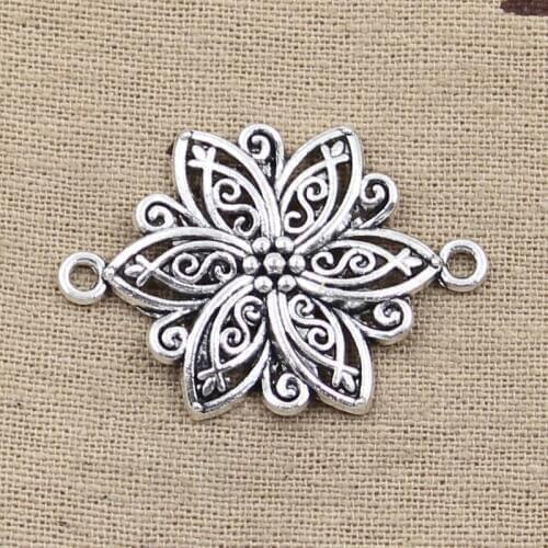 5pcs Charms Flower Connector 39x28mm Antique Making Pendant fit,Vintage Tibetan Bronze Silver Color,DIY Handmade Jewelry