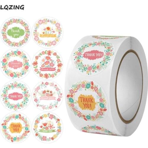 500 labels/roll Round Wedding Sticker Thank You Label For Party Decor Favors Candy Gift Boxes Packaging Envelope Seals Stickers