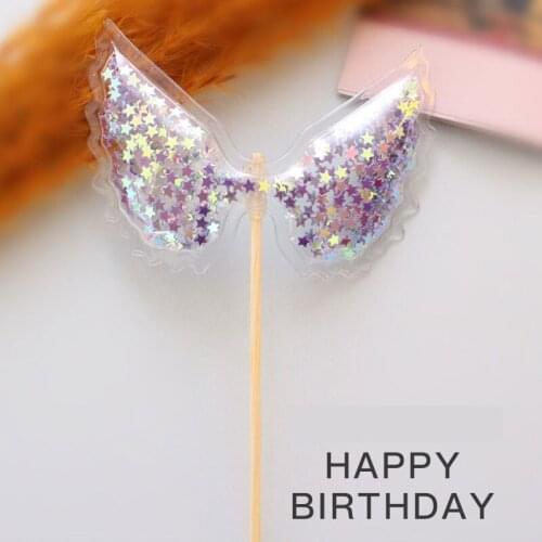 6Pcs/Lot Transparent Pvc Angel wings DIY Cake For Birthday Insert Card Party Gifts And Kids Birthday Wedding Decor Wholesale