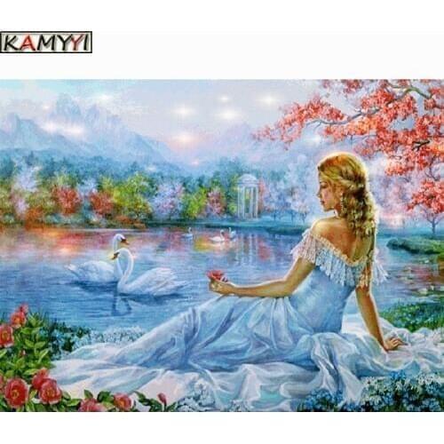 Full Square/Round Drill 5D DIY Diamond Painting "Lakeside Beauty & Swans" 3D Embroidery Cross Stitch 5D Home Decor Gift