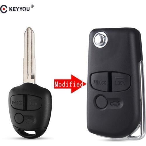 KEYYOU Car Modified Flip Remote Key Shell Case 2/3 Button For Mitsubishi Lancer EX Evolution Grandis Outlander Right/Left Blade