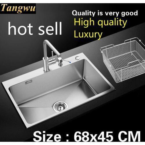 Free shipping Hot sell standard fashion manual sink single trough thick durable 304 stainless steel single trough 68x45 CM