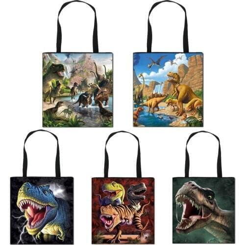 Animal dinosaur print cartoon handbag large-capacity canvas tote bag woman shopping bag girls bookbag cool Single shoulder bag