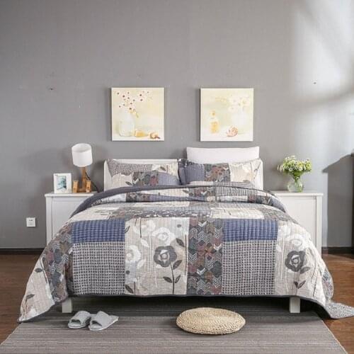 Vintage Patchwork Quilt 3PCS Sets Bedspread on the Bed Washed Cotton Quilted Blanket 2 Pillowcase King Size Coverlets CHAUSUB