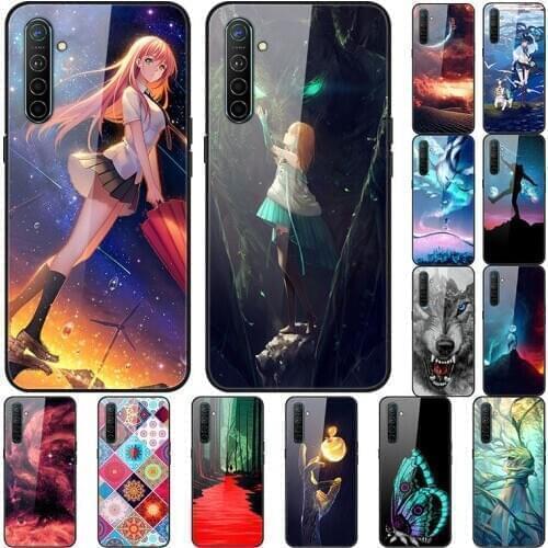 Case For Realme X2 Back Phone Cover Black TPU Silicone Bumper With Tempered Glass