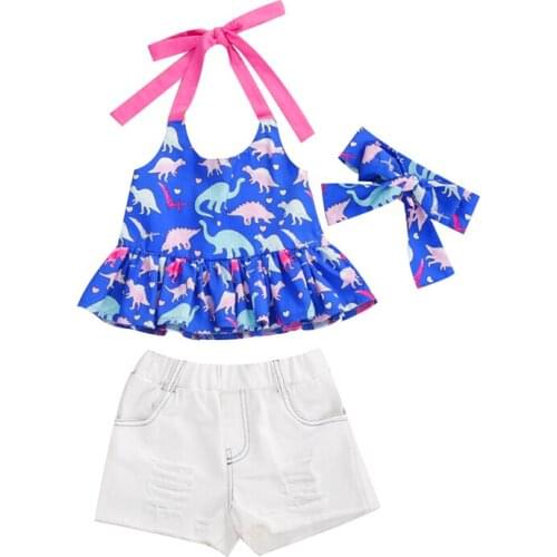 Infant Baby Girl Clothes Set Toddler Baby Girls Dinosaur Print Sleeveless Tops Short Pants Baby Girls Outfits Newborn Clothing